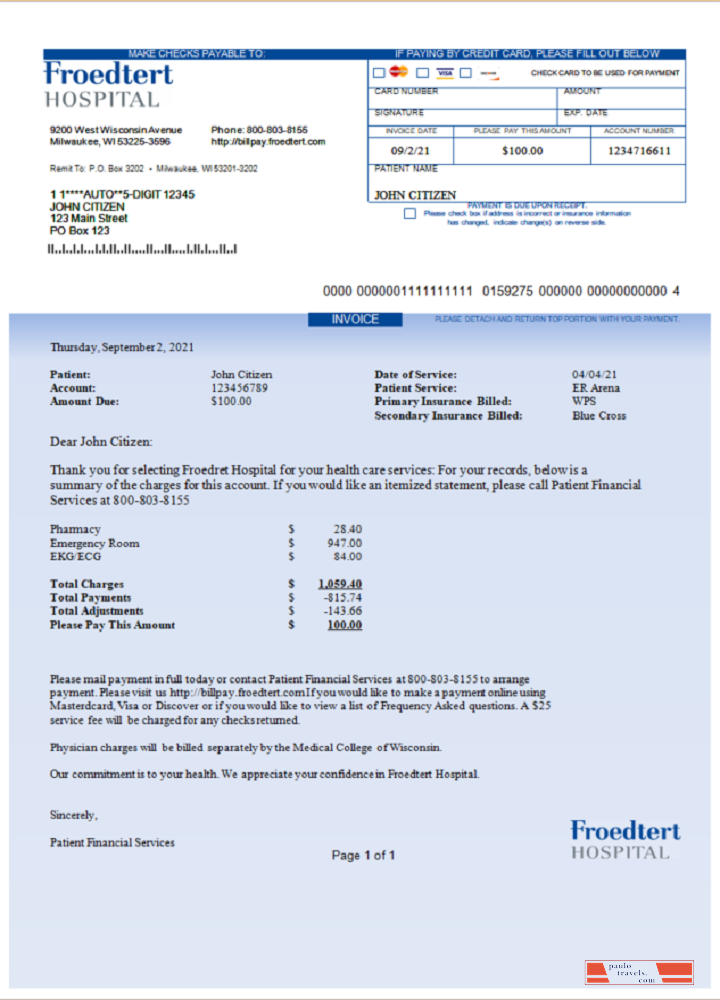 USA Froedtert Hospital invoice PSD template